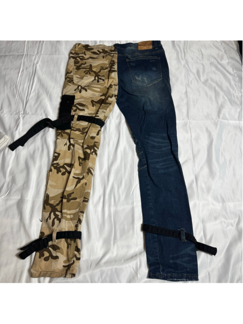 Men's Reelistik NYC Cargo Pants Waist 36 Blue Beige Split Leg - Picture 6 of 8